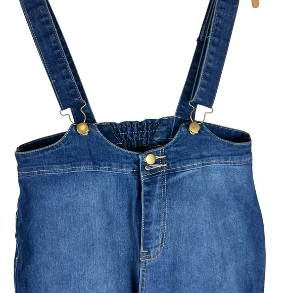 Turquoise Haven bell bottom women’s denim overalls SZ L - Picture 3 of 11